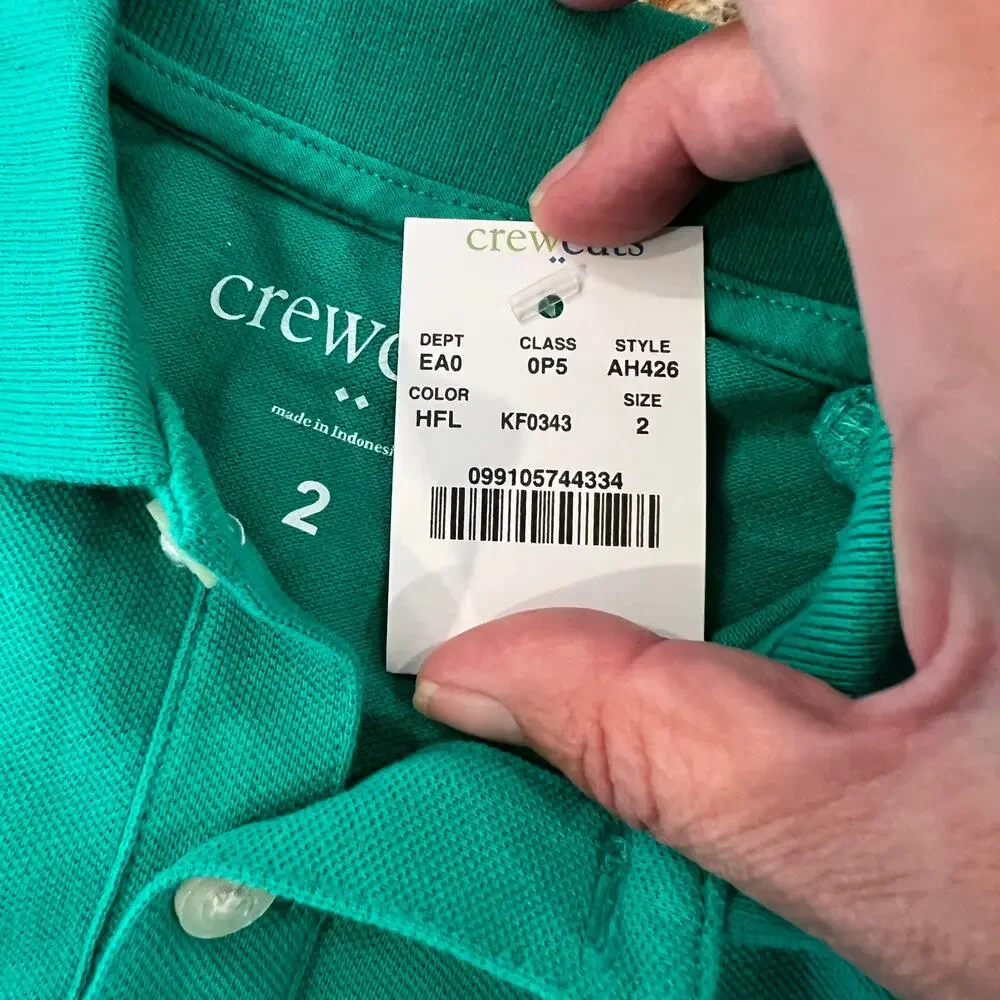 NWT J. Crew Boys' Green W/Embroidered Hotdog Sort Sleeve Polo Shirt - SIZE 2